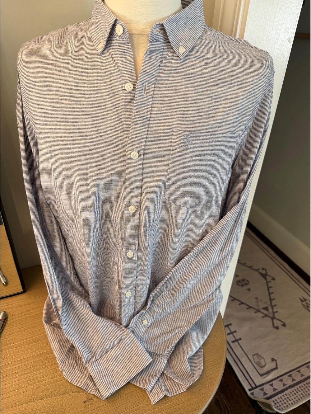 Original Penguin Men's Large Linen Cotton Blend Dress Shirt